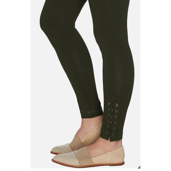 Susan Graver Weekend Premium Stretch Leggings Lacing BLACK Womens Size XSP - Picture 1 of 12